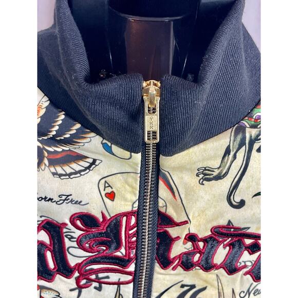 NWT Ed Hardy Y2k Shruken Flashboard multi track bomber jacket yellow black SMALL - Picture 9 of 15